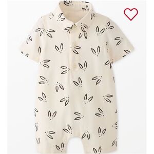 NWT Hanna Andersson Ecru Bunny Linen Baby Romper 18-24